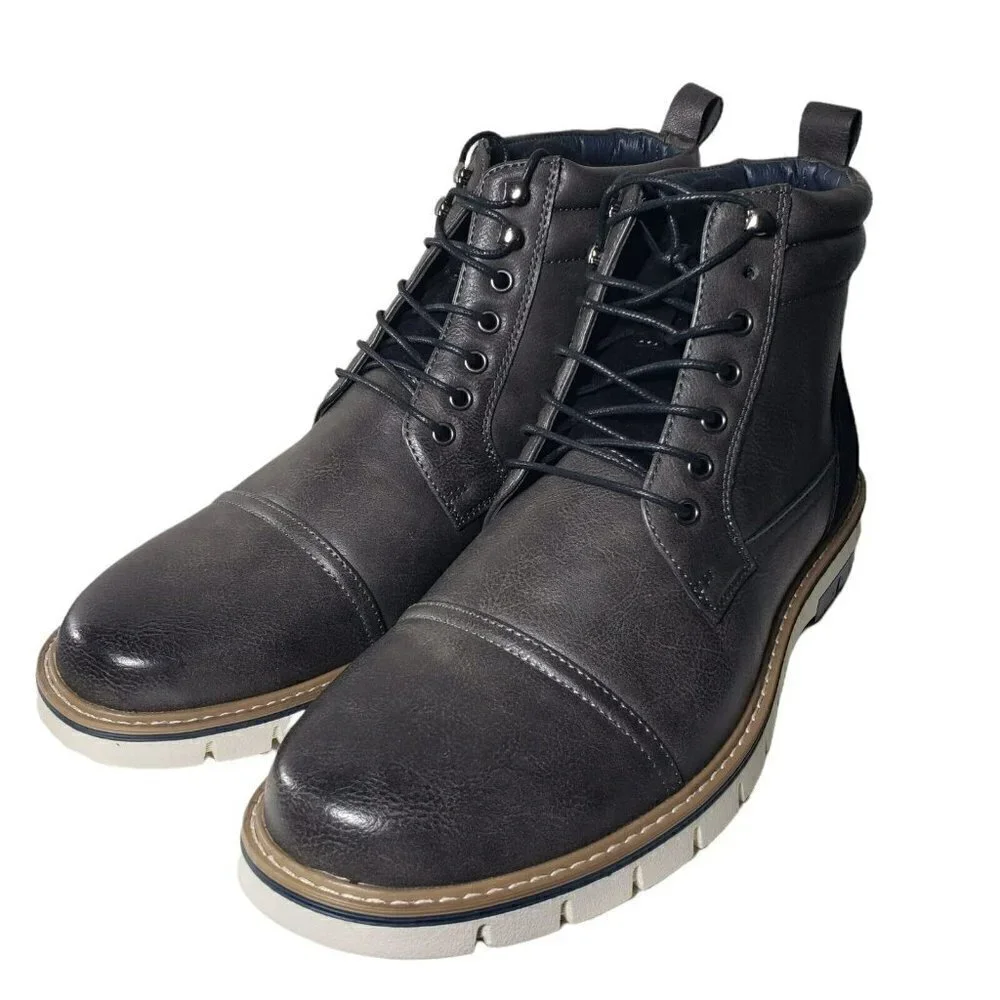 Vance & Co Mens Dark Grey Vegan Leather Lucien Lace Up Cap Toe Ankle Boots Sz 13